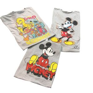 Men's Graphic T-shirt Lot 3 Disney, Sesame Street, Mickey Mouse, Big Bird 2XL
